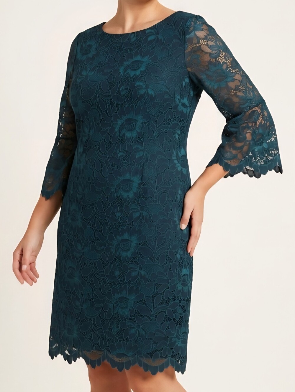 Jessica Howard Green Lace Floral Midi Dress Women Sz 14 Scalloped Hem Formal